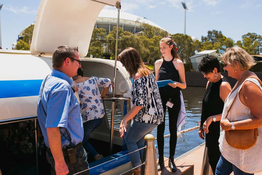 Adelaide: River Torrens Popeye Sightseeing Cruise - Boarding routine: safety talk, crew intro, and onboard drinks