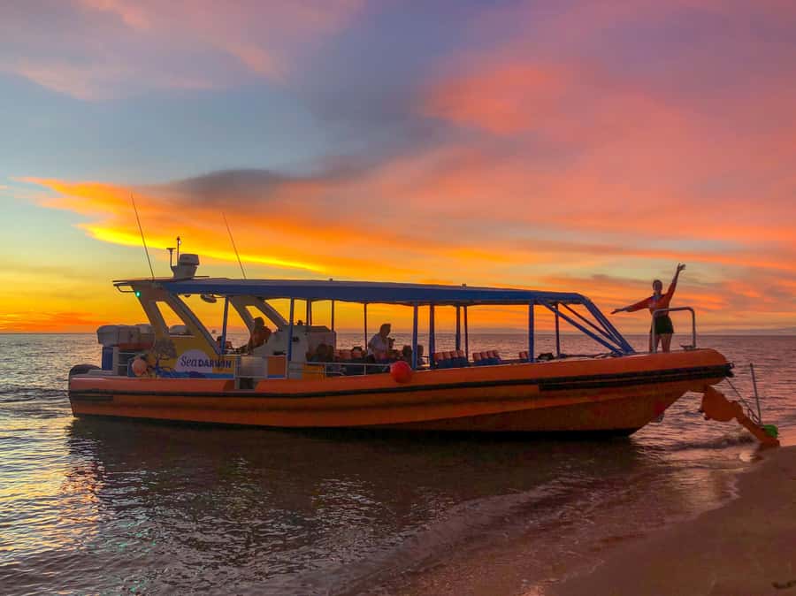 Darwin: Sunset Harbour Cruise with Fish and Chips Dinner - From Stokes Hill Wharf at golden hour