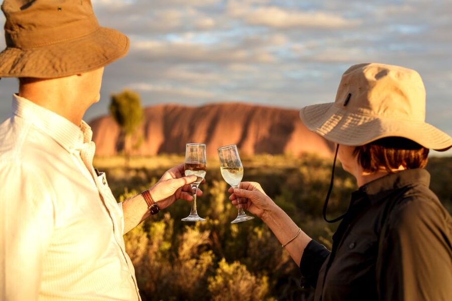 From Ayers Rock Resort: Uluru Sunset Barbecue Dinner - The outback BBQ: dinner while the colors change