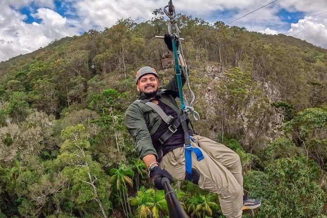Gold Coast Canyon Flyer Zipline Tour - Stop 2: Canyon Flyer, flying over Cedar Creek Gorge at speed