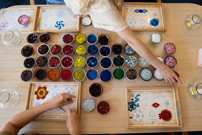 Mosaic Art Classes Sydney: Turkish Lamp Workshop - The mosaic process in plain steps, colors, glass shapes, and special glue