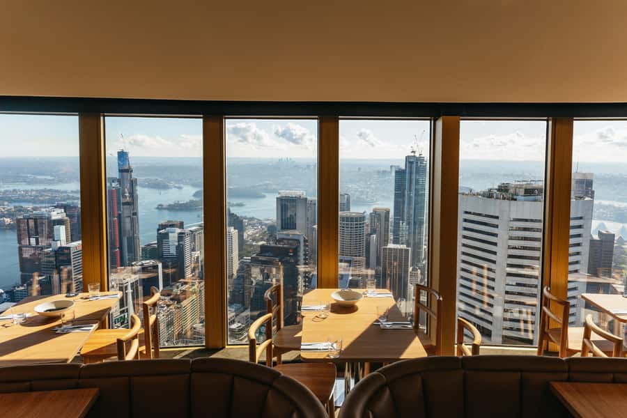Sydney: Unlimited Skyfeast at Sydney Tower - Up to the dining room: lift access and getting settled at your table